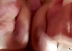 Massively thick cock is placed in brunette MILFs mouth and pussy
