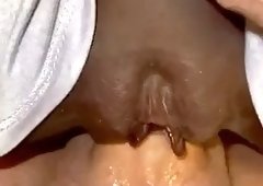 Black sex toy fucks both holes, fills it so well