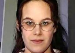 Glasses Cute Brunette Slurps Big Cock on Toilet