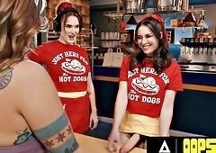 Casey Calvert Takes Futanari Double Penetration in Restaurant
