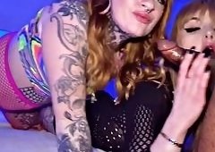 Two Sluts Deepthroat Suck and Rim Cock Simultaneously Facial Cumshots