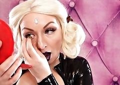 Blonde Arya Grander Applies Latex to Scarred Nipples